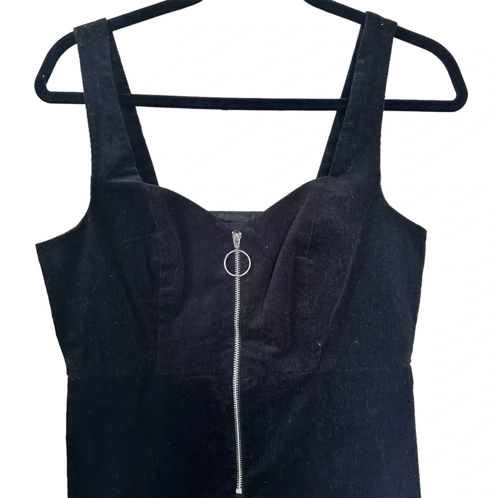 TOPSHOP Corduroy Zip Front Mini Jumper Black Dress in women’s us 6 - Picture 4 of 6